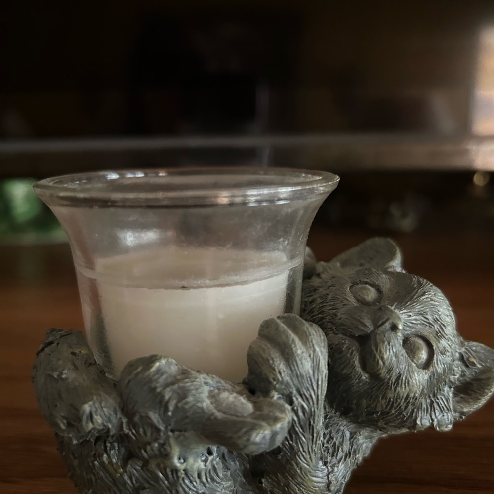 💚3/$25 Gray Cat Tealight Candle Holder